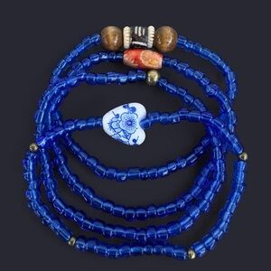 Blue Boho Bead Bracelet Stack - 4pcs